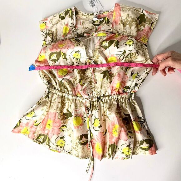 NWT Derek Lam 10 Crosby Caroline Floral Double Tie Cotton Top In Safari multi. - Picture 8 of 12